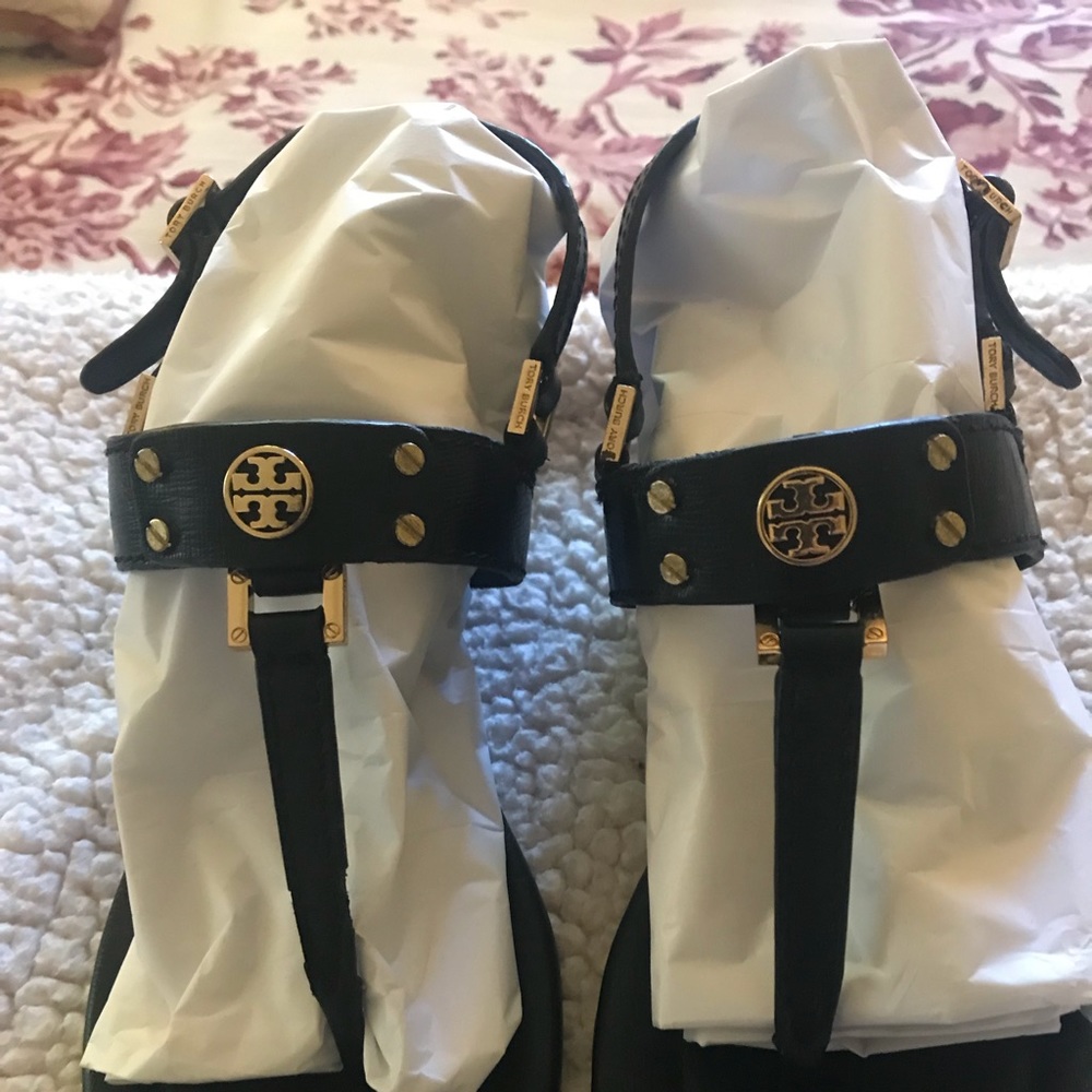 Tory Burch Black T-Strap Wedge Sandal